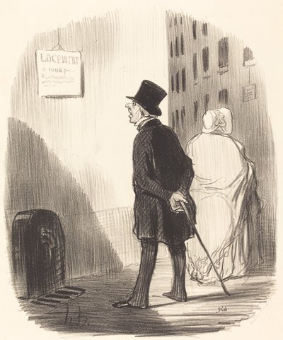 Mira, ahí hay un cartel que mi esposa ha pasado... de Honoré Daumier