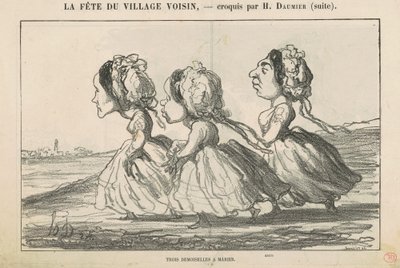 Tres Señoritas para Casarse; Familia Burguesa Convencida... de Honoré Daumier