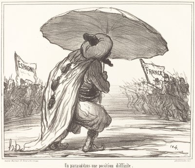 Un parasol en una posición difícil de Honoré Daumier
