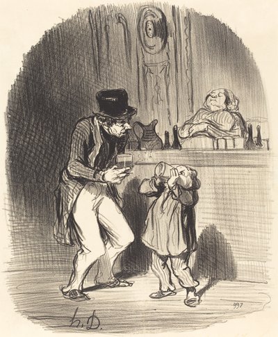 Un padre que hace succionar a su hijo... de Honoré Daumier