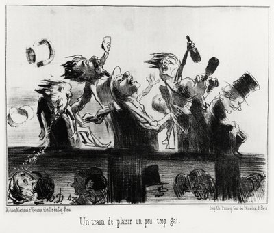 Un tren de placer un poco demasiado alegre, en la serie Los ferrocarriles, ilustración de Honore Daumier (1808-1879), publicada en “Charivari”, fechada el 20 de agosto de 1852. de Honoré Daumier