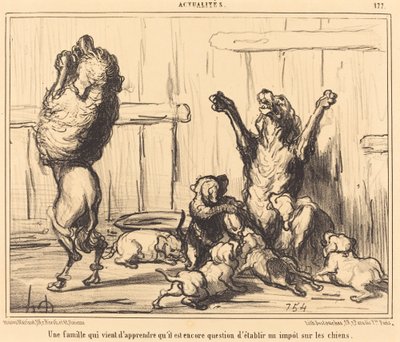 Una familia que acaba de enterarse... un impuesto sobre los perros de Honoré Daumier