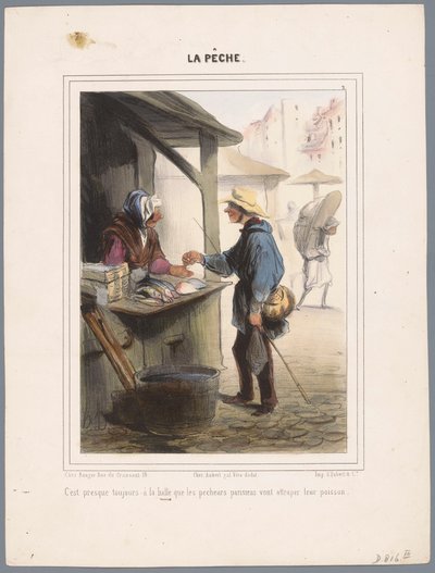 Visser koopt vis in de markthal
Casi siempre está en el salón (...) (título en el objeto)
Vissers (título de la serie)
La pêche (título de la serie en el objeto) de Honoré Daumier