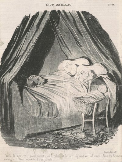 He aquí el momento (pasada la medianoche) donde la calma y la paz reinan verdaderamente en los hogares felices. Más vale tarde que nunca. de Honoré Daumier