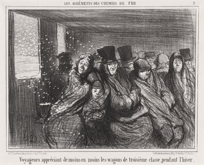 Viajeros apreciando cada vez menos los vagones de tercera clase... de Honoré Daumier