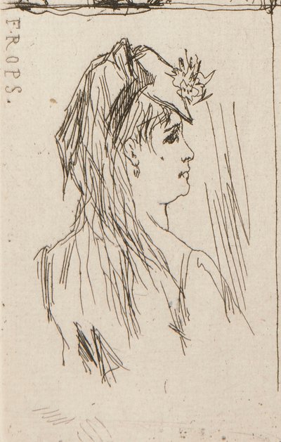 una. Cabeza de anciano de Daumier (arriba a la izquierda); b. Chez Charles Beriot de Taiee (arriba al centro); C. Cabeza de mujer joven de Rops (arriba a la derecha); d. Paisaje fluvial de Harpignies (centro inferior); mi. perfil, de, un, mujer joven de Honoré Daumier