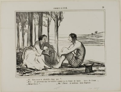 "- ¿No te vas a vestir - No... Permanezco así en bañador todo el día, fuera de la piscina. - ¿Incluso en invierno - Entonces me pongo el gorro!", lámina 28 de Croquis D