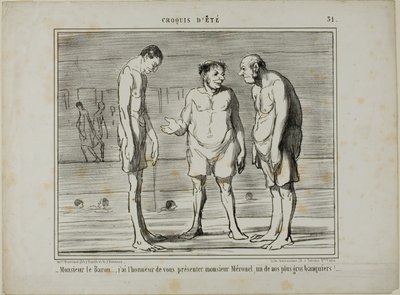 "- Barón, tengo el honor de presentarle al Sr. Mérouel, uno de nuestros mayores banqueros... - Barón, tengo el honor de presentarle al Sr. Cascaret, uno de nuestros mayores accionistas", plancha 31 de Croquis D