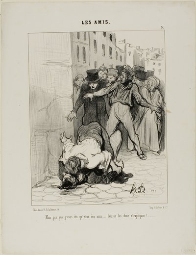 "- Pero ya te digo, son amigos.... sólo se expresan entre ellos", lámina 9 de Les Amis. de Honoré Victorin Daumier