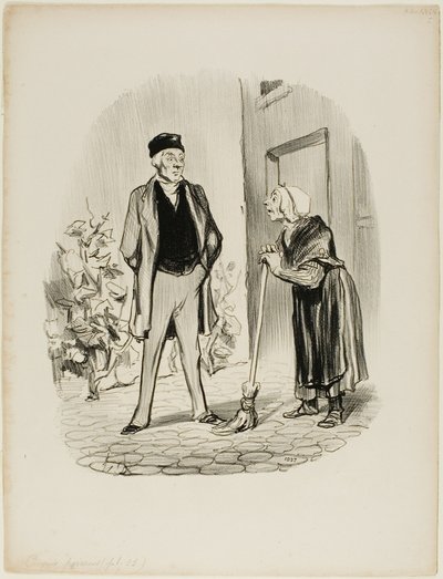 "- ¿Cómo se encuentra hoy, Sr. Chapolard - Madame Pochet, una portera que sabe comportarse, debería dirigirse a su casero sólo en tercera persona. - ¿Cómo voy a dirigirme a usted en tercera persona, si es la primera persona a la que veo esta mañana". de Honoré Victorin Daumier
