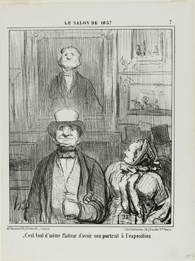 "- Es realmente halagador que el retrato de uno sea expuesto en el Salón", lámina 7 de Le Salon de 1857. de Honoré Victorin Daumier