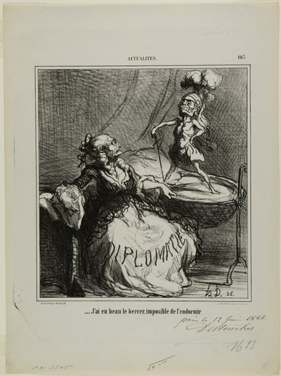 "- Por mucho que le acune, es imposible conseguir que se duerma", placa 105 de Actualités de Honoré Victorin Daumier