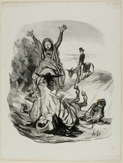"- ¡Dios mío, mamá, mamá! ........ Por el amor de Dios..... ¡¡¡hija mía, hija mía!!!", lámina 26 de Pastorales de Honoré Victorin Daumier