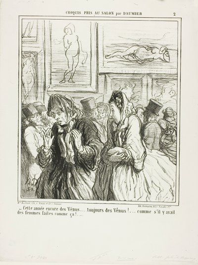 "- Aún más Venus este año... ¡siempre Venus!... ¡como si hubiera mujeres así construidas!", lámina 2 de Croquis Pris Au Salon par Daumier de Honoré Victorin Daumier