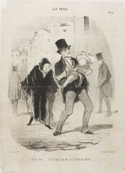 "- Sí, está bien, pero al pobre chico le duele la barriga," plato 13 de Les Papas de Honoré Victorin Daumier