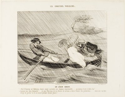 Una ligera borrasca (Un leger grain), lámina 8 de Los canotiers parisinos (Les canotiers Parisiens) de Honoré Victorin Daumier