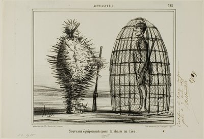 Un nuevo traje para la caza del león, plato 395 de Actualités de Honoré Victorin Daumier