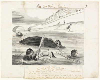 Una nueva forma de flotar por el río de la vida, plato tres de Les Canotiers Parisiens de Honoré Victorin Daumier
