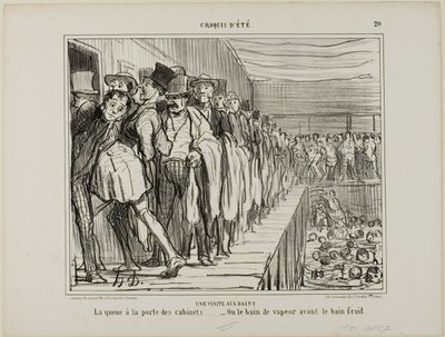 Una visita a los baños. Cola delante de los vestuarios - o del baño de vapor antes del baño frío, lámina 20 de Croquis D