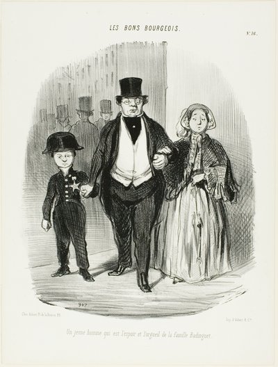 Un joven que es el orgullo y la esperanza de la familia Badinguet, lámina 16 de Les Bons Bourgeois de Honoré Victorin Daumier