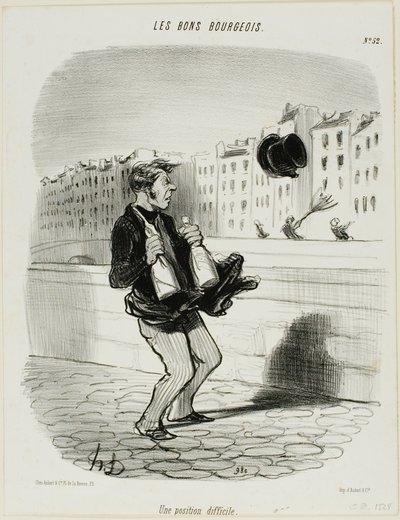 Una situación incómoda, lámina 52 de Les Bons Bourgeois de Honoré Victorin Daumier