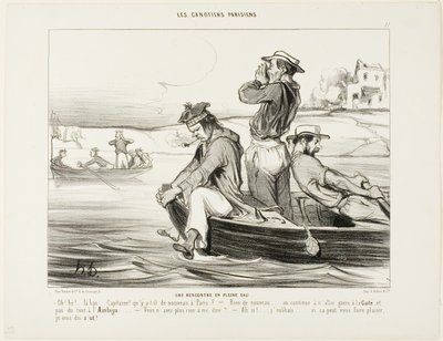 Un encuentro en aguas abiertas. "- Hola... ahí abajo... Capitán .., ¿qué hay de nuevo en París - Nada nuevo realmente... todavía nadie va a la Gaieté o al Ambigu. - ¿No tiene nada más que contarme - Ah, sí... Se me olvidaba... Espero que te guste... ¡cálla de Honoré Victorin Daumier