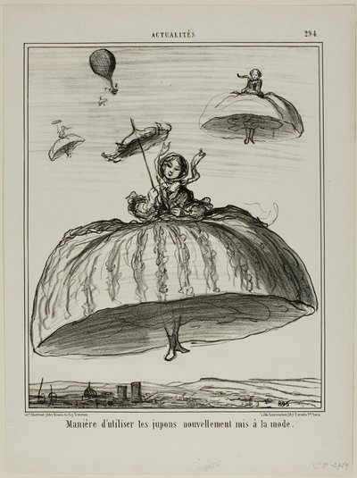 Otra forma de aprovechar las nuevas enaguas que últimamente se han puesto de moda, plato 294 de Actualités de Honoré Victorin Daumier