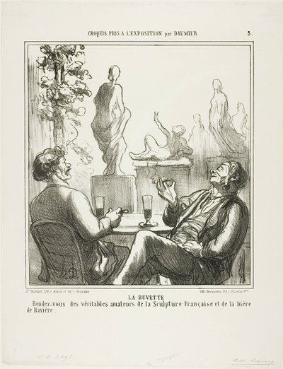 En el bar. Punto de encuentro para los verdaderos amantes de la escultura francesa y la cerveza bávara, plato 5 de Croquis pris à l