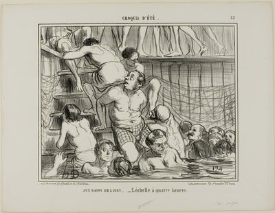 En los Baños de Deligny. - La escalera a las 16 horas, lámina 33 de Croquis D
