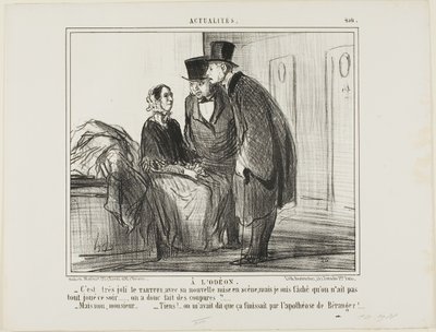En el Teatro Odeón. "- La nueva producción de TARTUFFE parece ser muy buena, pero me enfurece que no haya función esta noche... ha habido restricciones, supongo... - Pero no, Monsieur... - Bueno, me han advertido que terminaría con la apoteosis... de Honoré Victorin Daumier