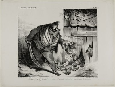 Ven aquí pollito, Chick..... Pollito... Chick, Vengan Pequeños Pavos, plato 442 de Honoré Victorin Daumier