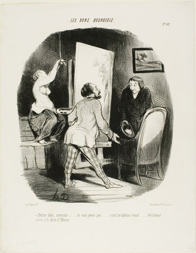 "Entre, Monsieur, no sea tímido. Es un cuadro viviente.... como (se vería) en la Porte St. Martin," plato 62 de Les Bons Bourgeois de Honoré Victorin Daumier