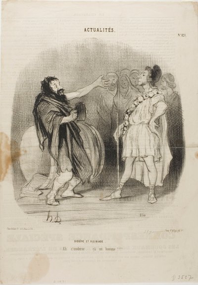 Diógenes y Alcibíades en el Odeón. "- Ah... es moderno.... ¡Qué hombre!", plato 121 de Actualités de Honoré Victorin Daumier