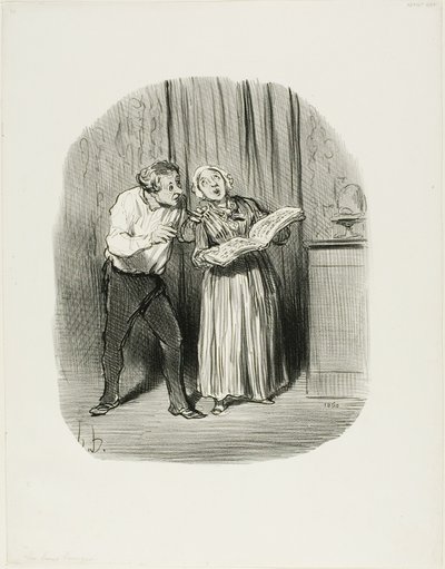Desventaja de casarse con una mujer con un supuesto talento artístico, lámina 77 de Les Bons Bourgeois de Honoré Victorin Daumier