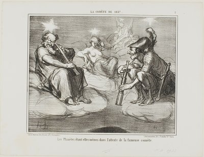 Hasta los planetas observan con interés la llegada del famoso cometa, lámina 9 de La Cométe De 1857 de Honoré Victorin Daumier