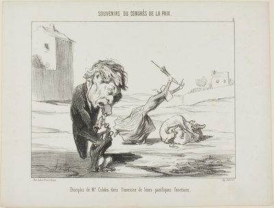 Seguidores del Sr. Cobden, ejerciendo sus funciones pacíficas, lámina 5 de Souvenirs Du Congres De La Paix. de Honoré Victorin Daumier