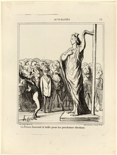 Francia se prepara para que sus candidatos aprueben la medida de las normas, plancha 73 de Actualités de Honoré Victorin Daumier