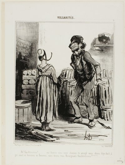 "¡Ja! Maldita sea esposa... cuánto nos divertíamosnn cuando teníamos dieciocho años.... ni hombres ni mujeres..... sólo nosotros, los de Auvernia", plato 5 de Vulgarités. de Honoré Victorin Daumier
