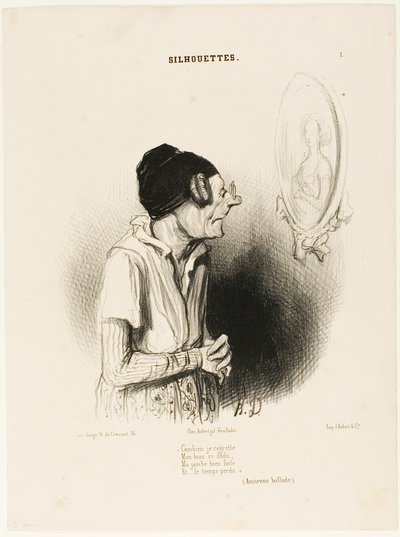 "Cuánto lamento Mis brazos una vez tan fuertes, mis piernas nunca gordas y nada salió mal" (una antigua canción), lámina 1 de Siluetas de Honoré Victorin Daumier