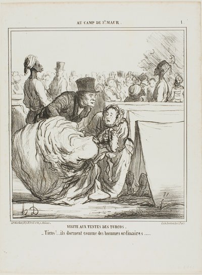 "No quiero meterme en aguas tan profundas...... ¡seguro que hay peces gordos!", plato 1 de Enfantillages. de Honoré Victorin Daumier
