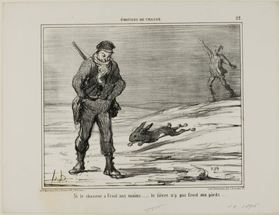 Si el cazador tiene las manos frías... la liebre no tiene los pies fríos, lámina 22 de Émotions De Chasse de Honoré Victorin Daumier