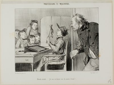 "Espera, que te voy a enseñar quién es el profesor aquí...", lámina 11 de Professeurs Et Moutards de Honoré Victorin Daumier