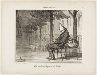 Buscando un alojamiento para la noche del 8 de julio, placa 5 de Croquis Parisiens de Honoré Victorin Daumier