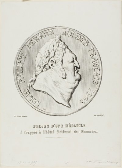 Luis Felipe, último rey de Francia 1848. Diseño para una medalla que fabricará la Fábrica Nacional de Moneda y Timbre de Honoré Victorin Daumier