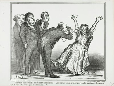Más maravillas del hipnotizador de diamantes. O, cómo hacer que las damas posen en sociedad en posturas agotadoras y poco agraciadas, plato 137 de Actualités de Honoré Victorin Daumier
