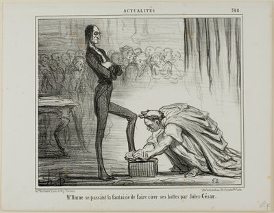 El Sr. Hume fantaseando con Julio César lustrando sus botas, lámina 388 de Actualités de Honoré Victorin Daumier