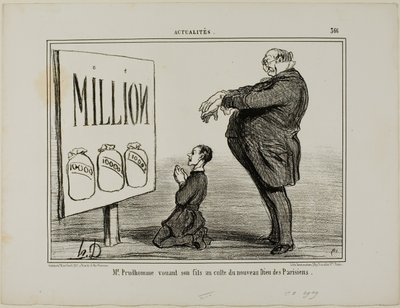 El Sr. Prudhomme dedicando su hijo al nuevo Dios de los parisinos, lámina 366 de Actualités de Honoré Victorin Daumier