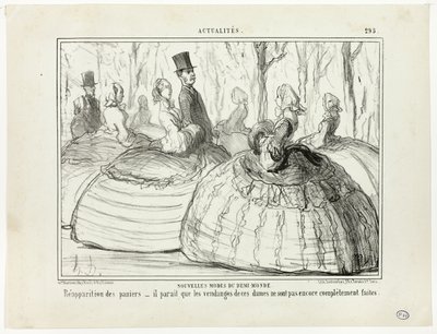 Nueva moda del Medio Mundo. Reaparición de las cestas - parece que estas señoras aún no han terminado su cosecha, plato 295 de Actualités. de Honoré Victorin Daumier
