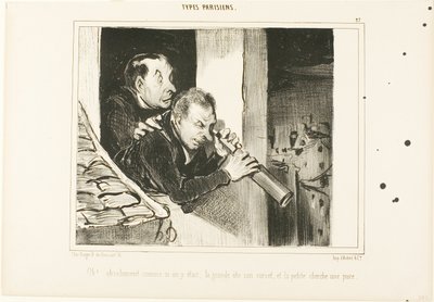 "¡Oh! Es como si estuviéramos allí: ¡la alta abre su corsé y la pequeña busca una pulga!", lámina 27 de Types Parisiens. de Honoré Victorin Daumier