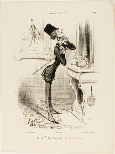 "¡Oh ráfaga! Parece que no soy capaz de hacer un nudo!" placa 4 de Coquetterie de Honoré Victorin Daumier